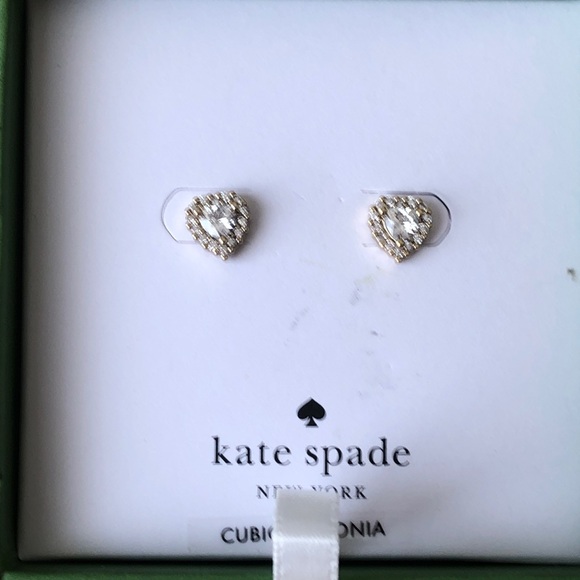 kate spade Jewelry - Kate Spade Gold Tone Always Sparkle  Cubic Zirconia Halo Heart Stud Earrings NIB